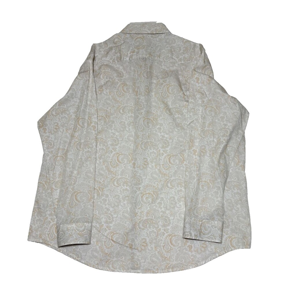 Tasso Elba Paisley Shirt Men's Beige Long Sleeve Button Up Contrasting Sz XXL 18 - Picture 4 of 6